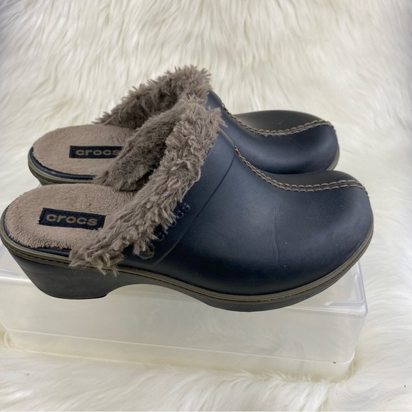 CROCS MULES COBBLER EVA INSULATED BROWN FUR LINED SIZE 8 Woman - Picture 5 of 10